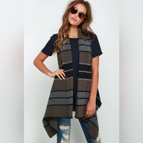 BB Dakota Duncan Brown Striped Vest size Medium - Picture 1 of 4